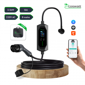 Taşınabilir Şarj Cihazı 3.5 Kw / 16A / Türkçe Menü / 8m Kablolu / Tip-2 / Ev Tipi Schuko Fiş / 220V Ac / Taşıma Çantası Hediyeli