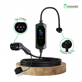 Taşınabilir Şarj Cihazı 3.5 Kw / 16A / Türkçe Menü / 8m Kablolu / Tip-2 / Ev Tipi Schuko Fiş / 220V Ac / Taşıma Çantası Hediyeli