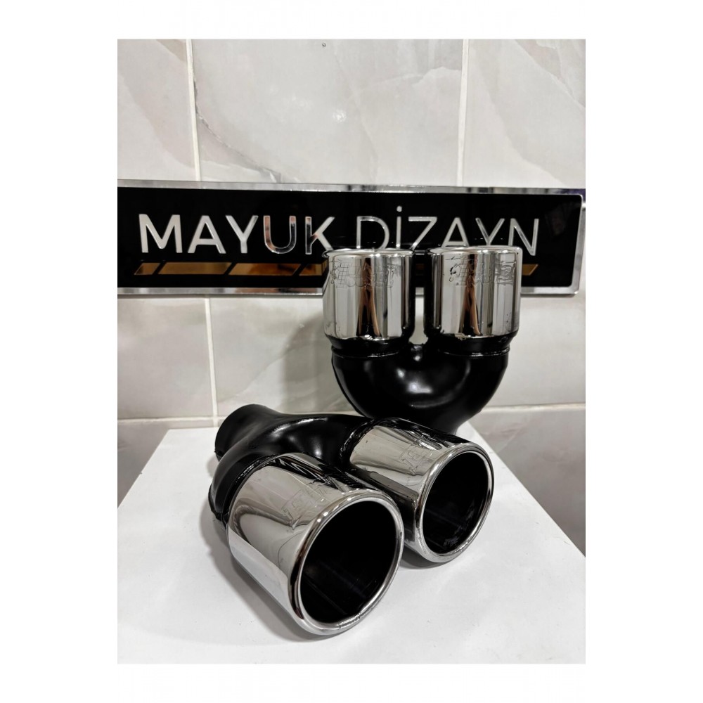 76mm Paslanmaz Krom Egzoz Ucu Düz Eşit Uçlu Çift Çıkışlı Her Araca Uyumlu 1 Adet