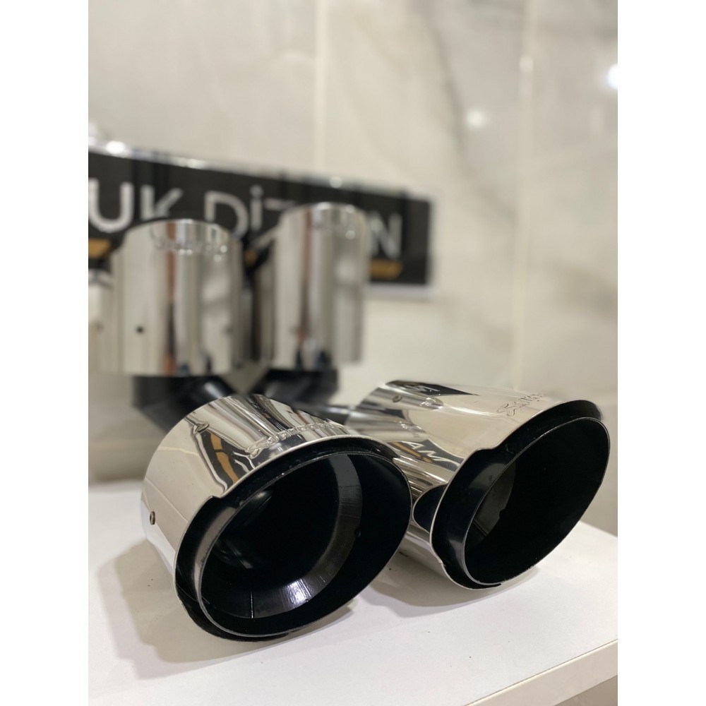 AKRAPOVİC 100mm DIŞI KROM Karbon Çiftli Siyah Egzoz Ucu SAĞ-SOL SET
