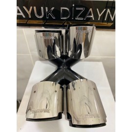 AKRAPOVİC 100mm DIŞI KROM Karbon Çiftli Siyah Egzoz Ucu SAĞ-SOL SET