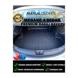 Renault Megane 4 Sedan 2016 ve üzeri Model Araca Özel 3D Bagaj Havuzu