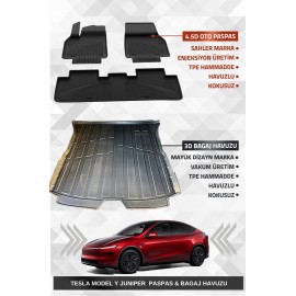 SAHLER Tesla Model Y Juniper 2025+ Uyumlu 4.5d Premium Havuzlu Oto Paspas ve MYK Marka 3D Bagaj Havuzu