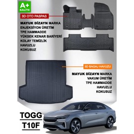 TOGG T10F SEDAN 2025+ MYK 3D Pemium Havuzlu Oto Paspas ve Bagaj Havuzu Seti
